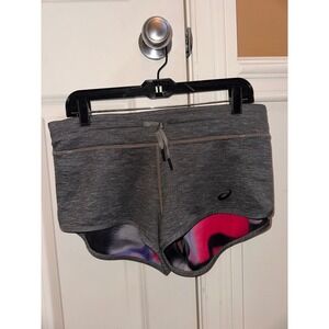 Asics Womens Dark Gray & pink reversible Running Drawstring Shorts Size large